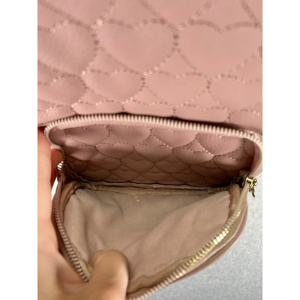 Under One Sky Pink Quilted Heart Mini Backpack Purse Zip, Adjustable Straps
